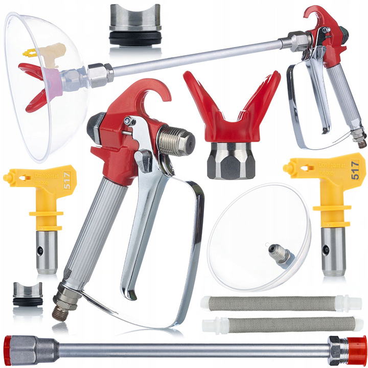 PISTOLET LANCA 30CM OSŁONA PRZECIWROZBRYZGOWA+2X DYSZA MALARSKA 517 2XFILTR