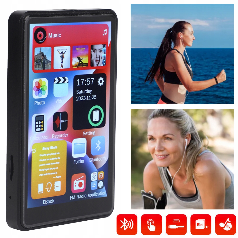 ODTWARZACZ MP3 MP4 Z EKRANEM DOTYKOWYM I FUNKCJĄ NAGRYWANIA Komunikacja Bluetooth