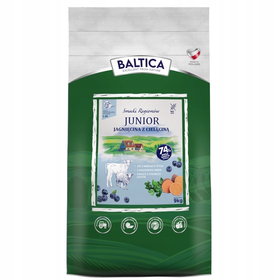 Levně Baltica Chutě regionů Junior Jehněčí s telecím masem S/m/l/xl 9 kg
