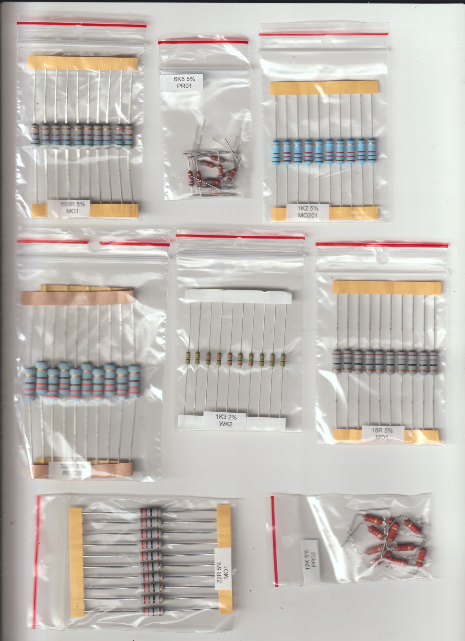 [450 szt] Zestaw rezystorów Tht 1W-3W 0R62-390K Metal Oxide 42 wartości