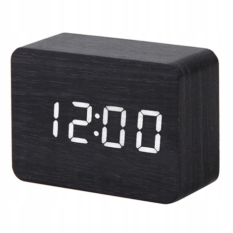 ZEGAR Budzik DREWNIANY LED Elektroniczny Cyfrowy Stojący - TERMOMETR + DATA