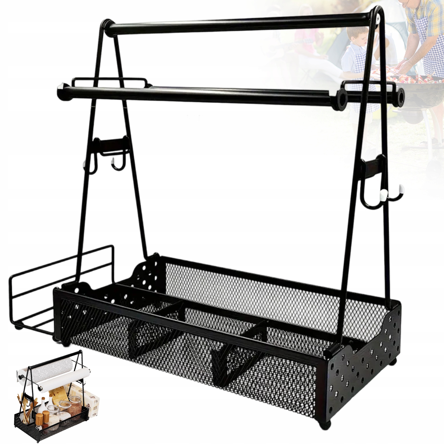 Stojan Na Koření Grill Camping 4 Přihrádky Kovový Černý 38 CM