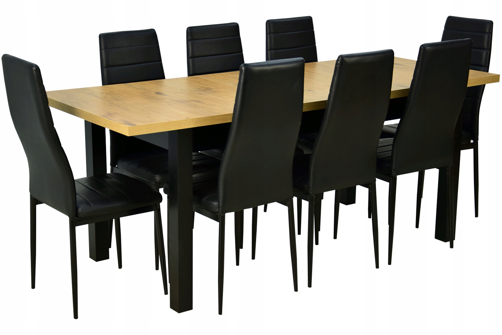 Moderný jedálenský stôl v dubových s 8 black stoličky