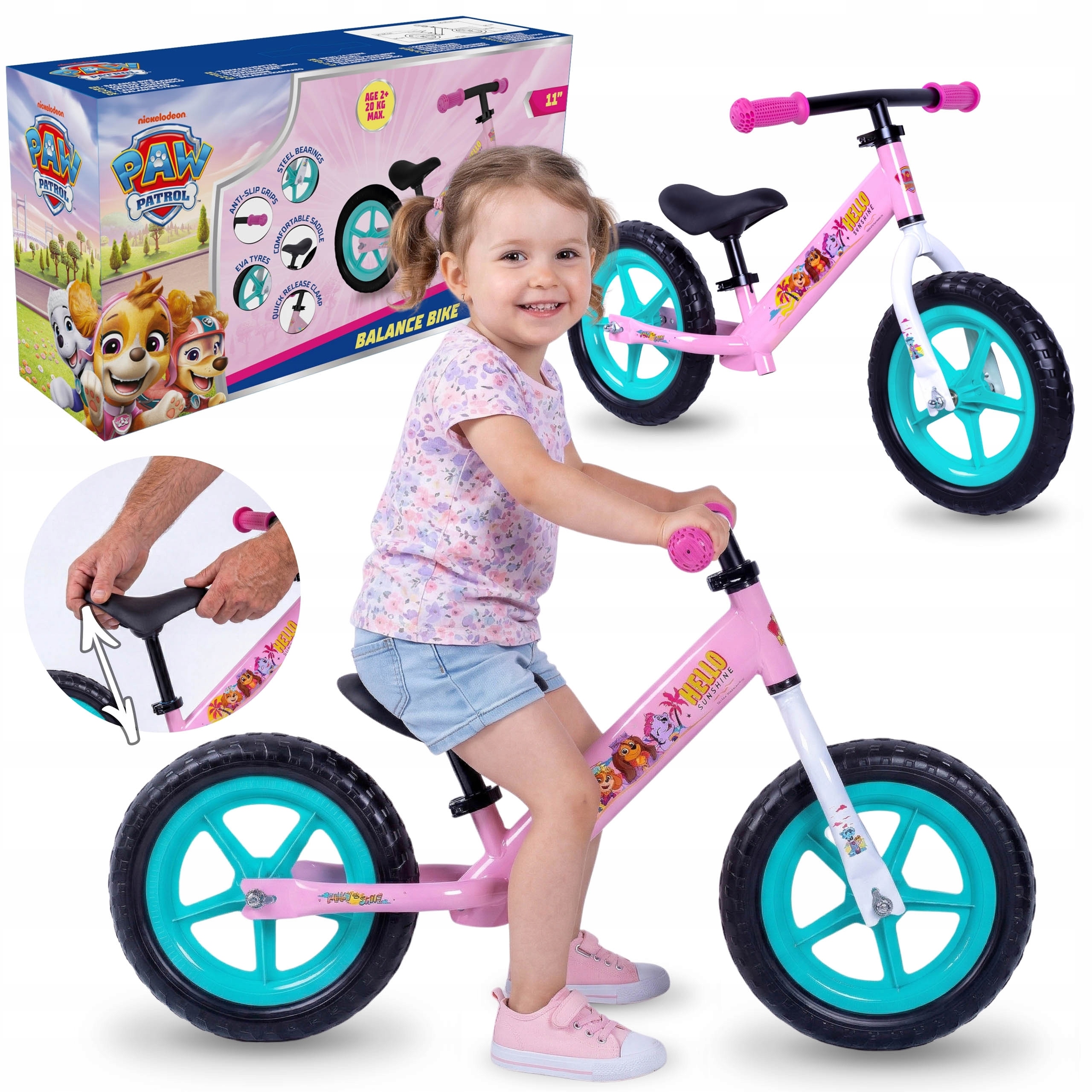 Psi Patrol Rowerek biegowy dla dziewczynki Lekki, metalowy, Regulowany 11”