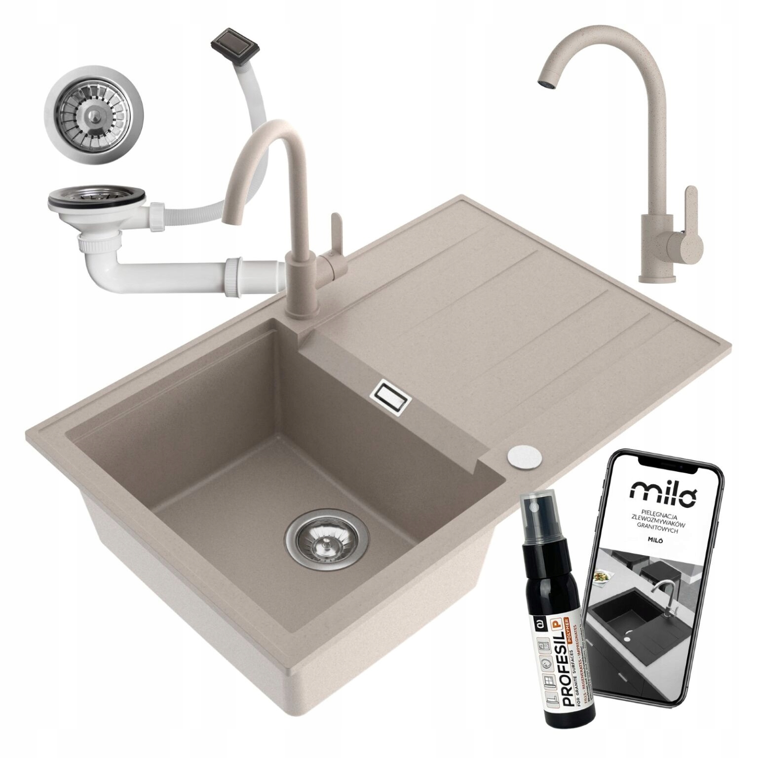 Drezový Kuchynský Drez Granitový Jednokomorový Avangard Batéria Sifón