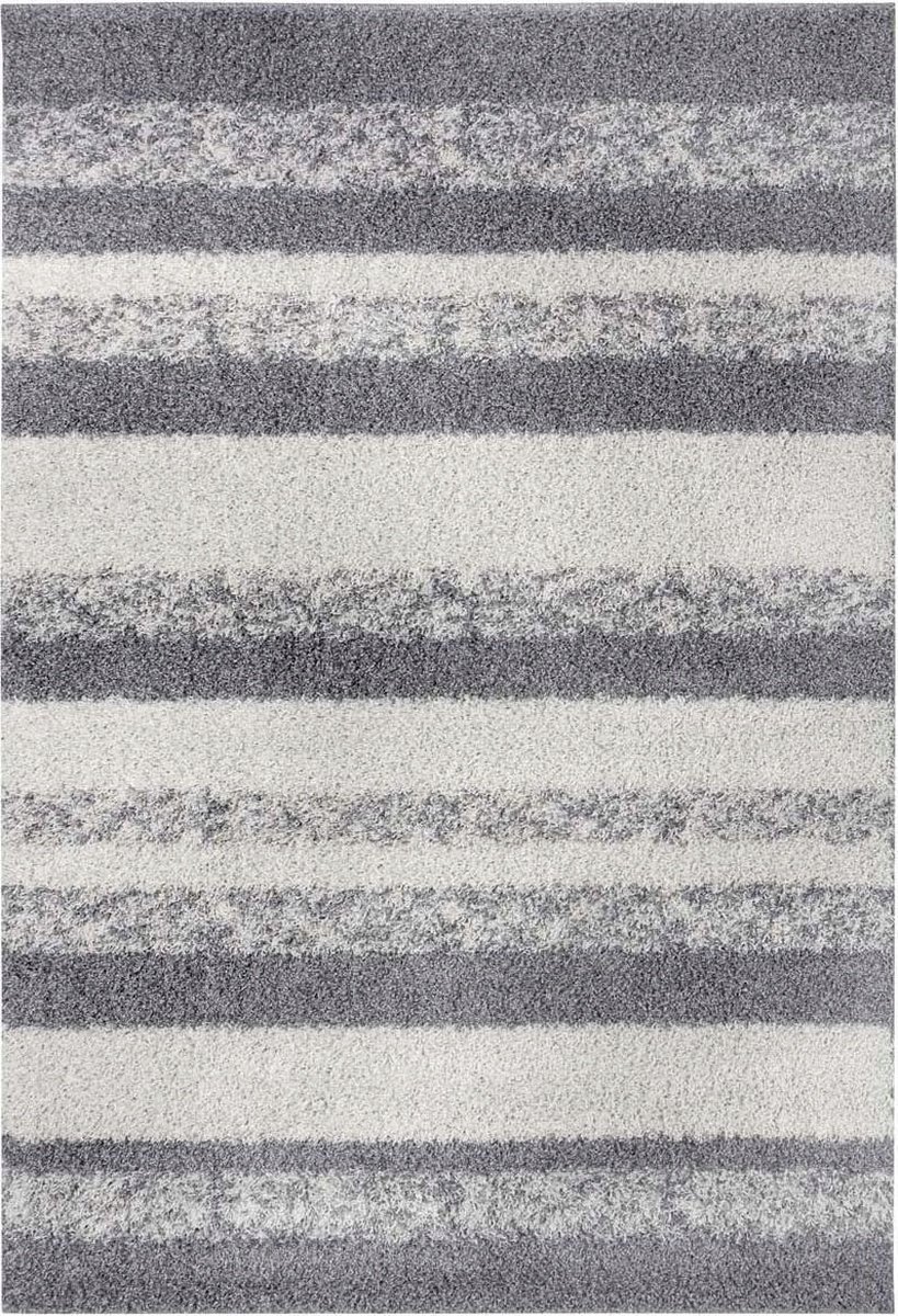 Šedo krémový koberec do obývacího pokoje, silný koberec typu shaggy, moderní vzor 80x150 cm