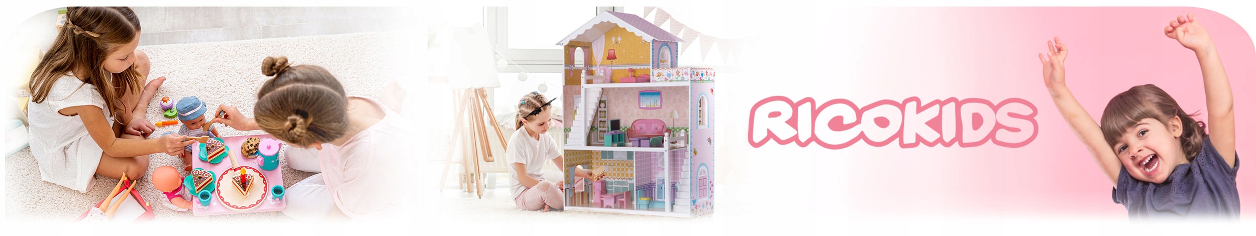 DUŻY DREWNIANY DOMEK DLA LALEK MEBLE + WINDA LED Elementy zestawu 16 mebli