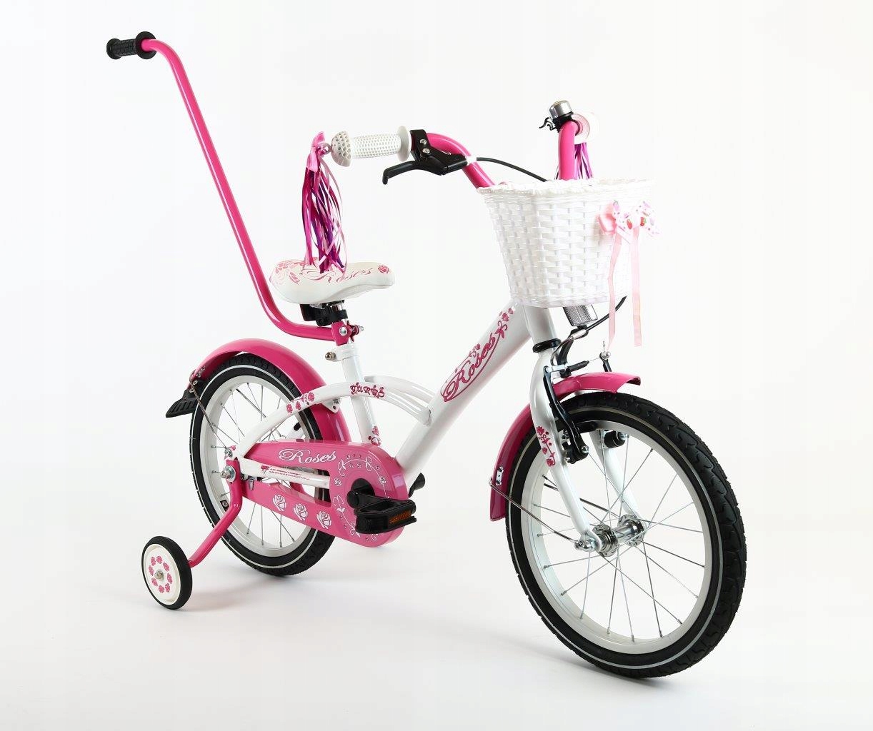 Rower 16 cali dla dziewczynki Roses biało-różowy Polski Producent