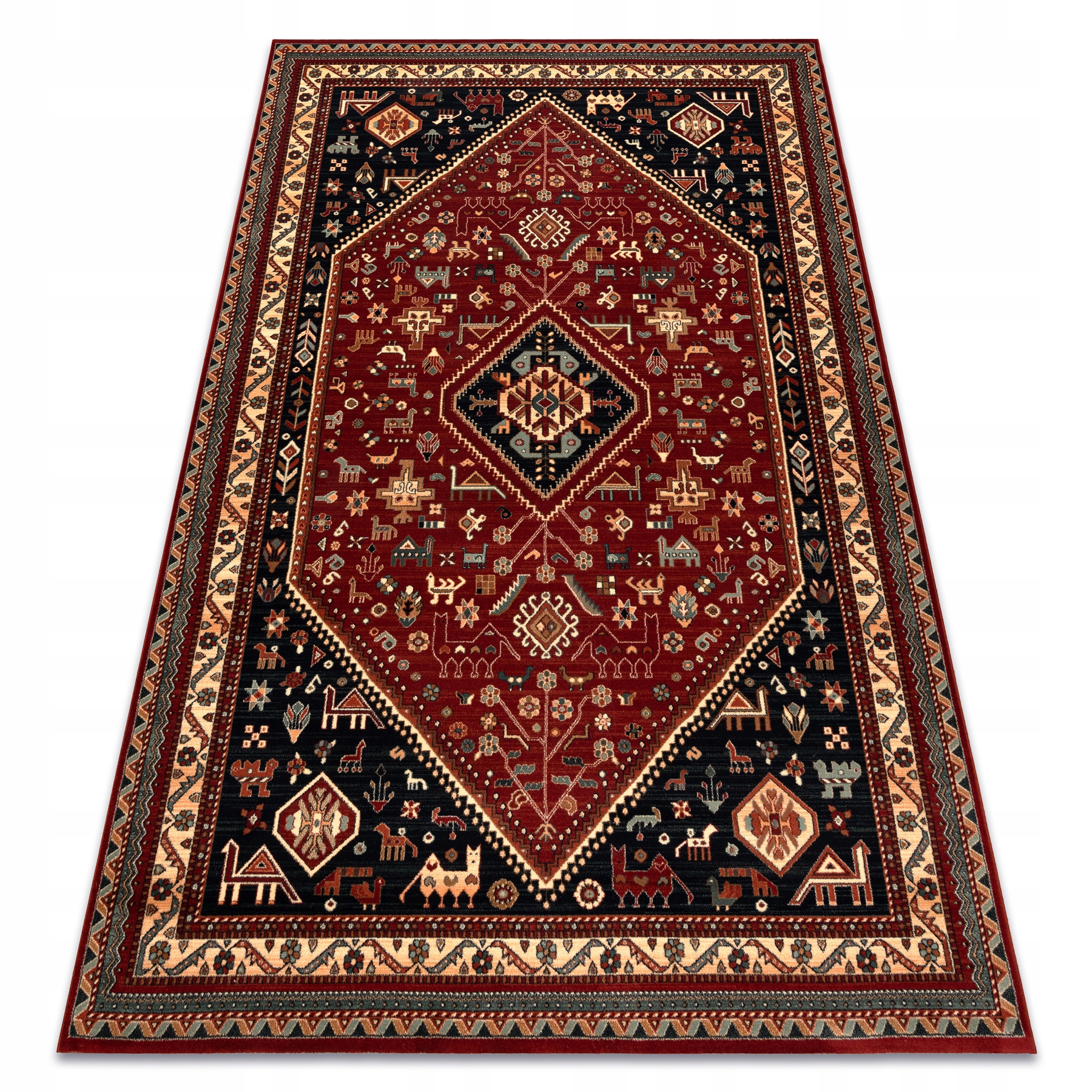 Wełniany Dywan Do Salonu Ornament Kwiaty Łączka bordo/czarny 120x170 cm
