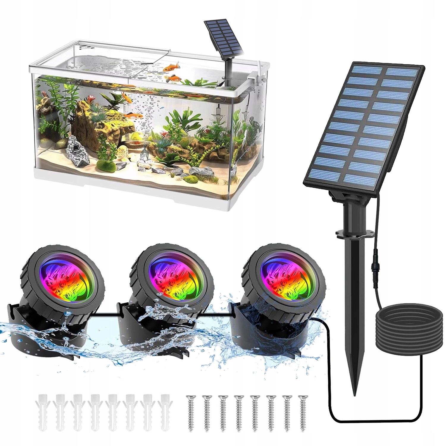 Lampa Solarna Led Podwodne Rgb 3 Szt IP68 Regulowane Do Ogrodu