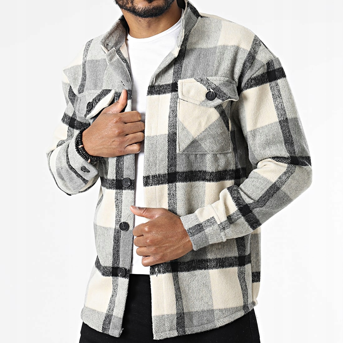 Silná teplá pánská košile Mikina Se Stojáčkem Mřížka Regular kapsy