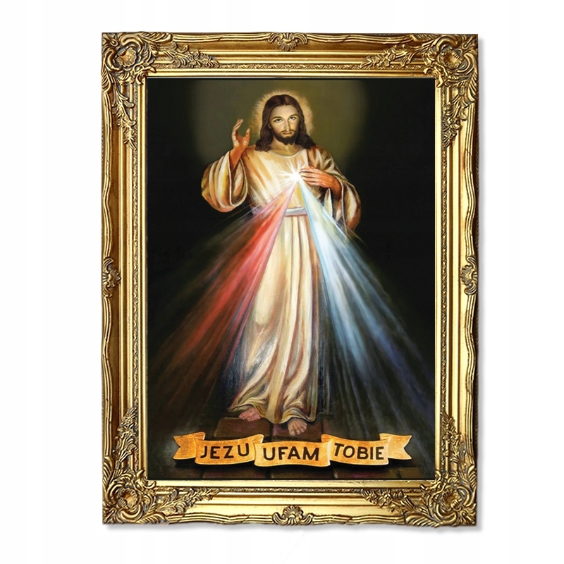 Obraz Jezu Ufam Tobie Jezus Miłosierny religijny rama złota