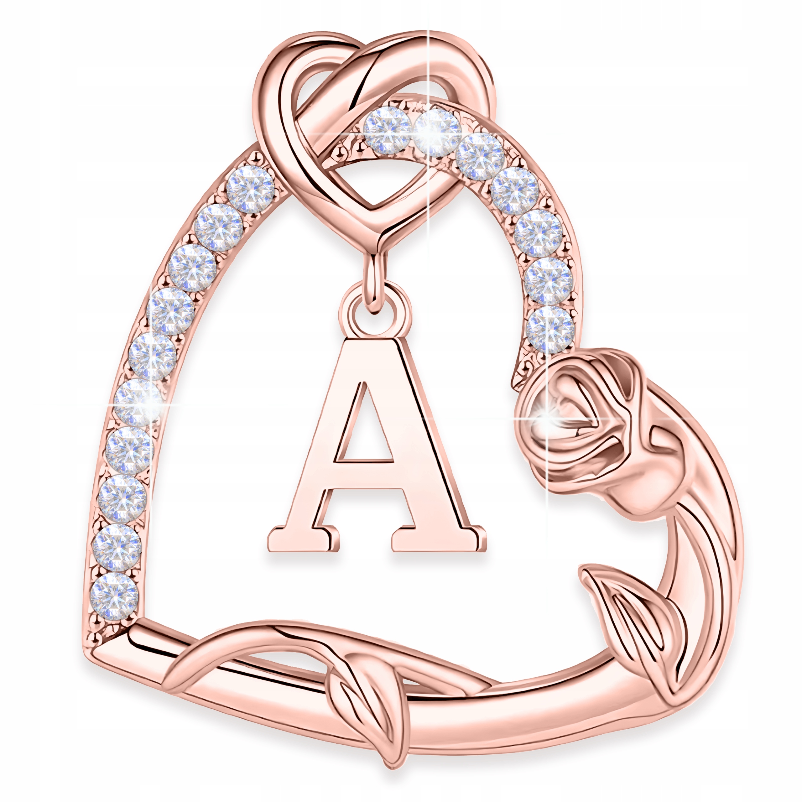 Přívěsek na řetízek Pozlacené srdce Zlatá růže Písmeno písmenem A Stříbro