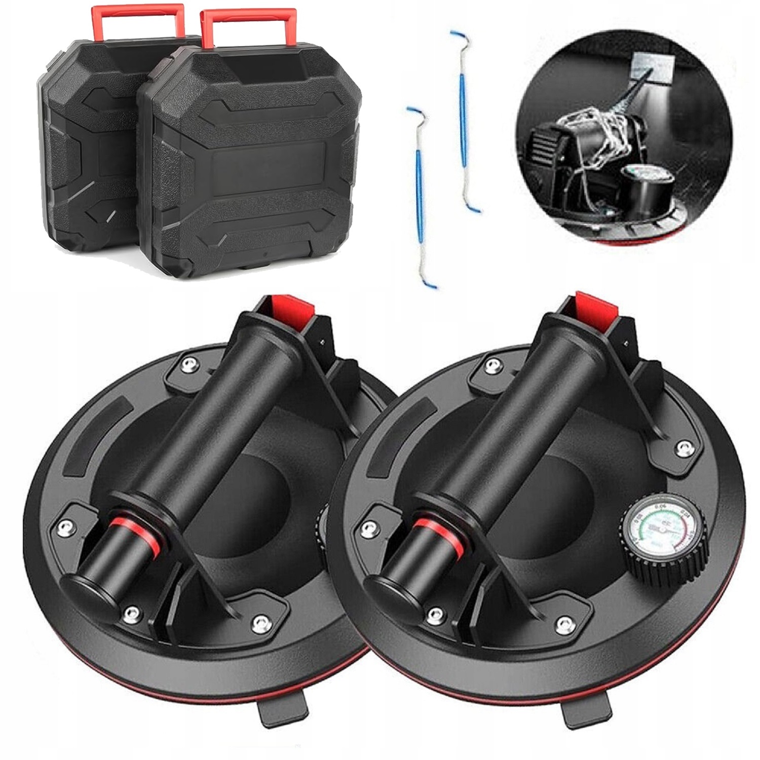 Vakuový Držák Do 220 Kg 2 ks Destiček Přísavka 8 Palců S Manometrem A Pumpičkou