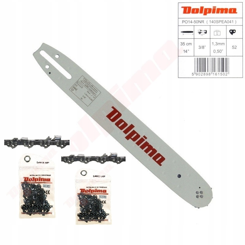 Prowadnica 2x Łańcuch Dolpima 14" 52OG 3/8 1.3mm