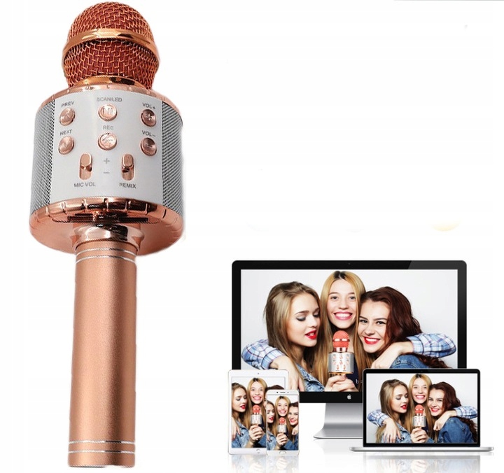 MIKROFON BEZPRZEWODOWY KARAOKE GŁOŚNIK BLUETOOTH RÓŻOWE ZŁOTO FUTERAŁ Kod producenta 9999