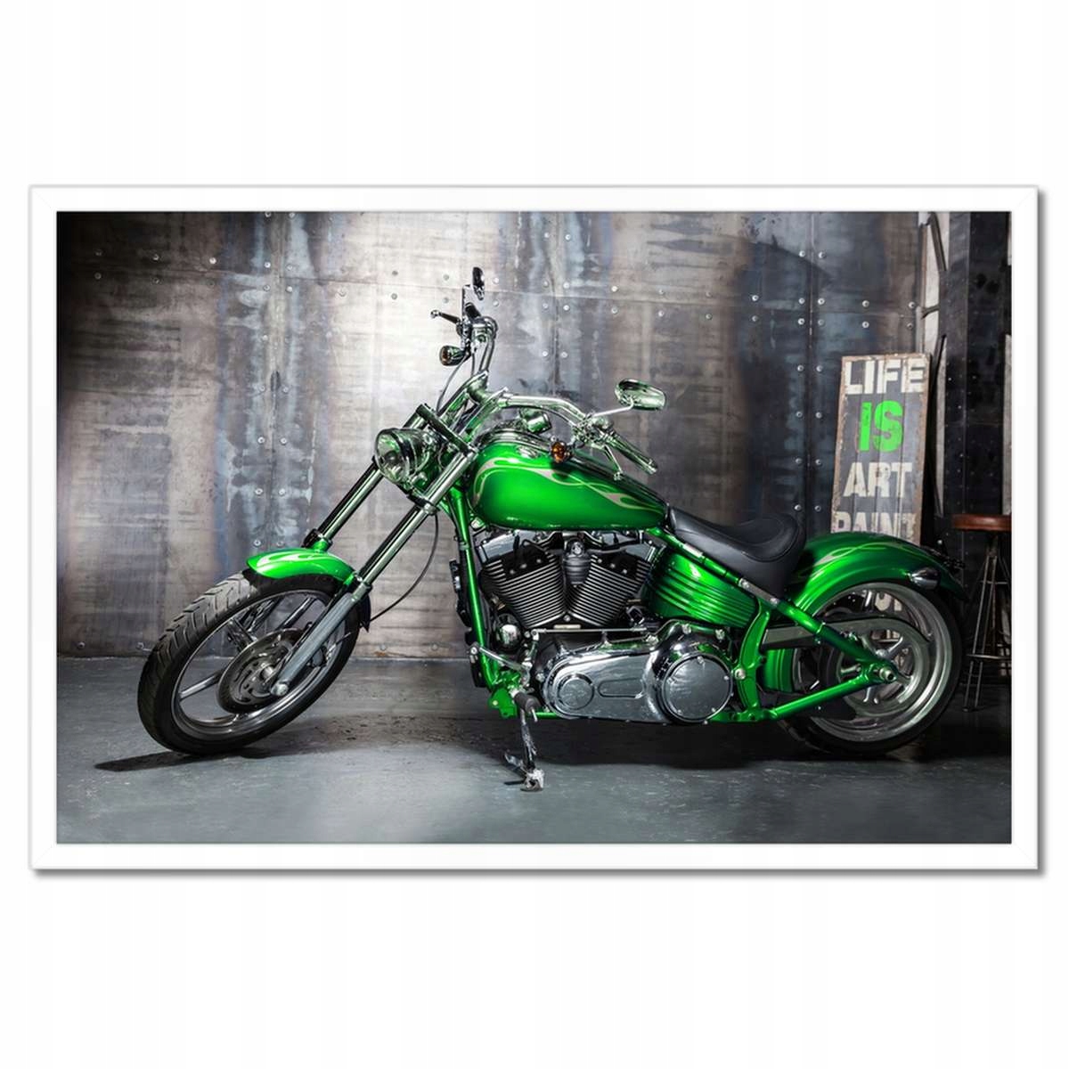 Plakáty v rámu 60x40 Zelený chopper Motocykl
