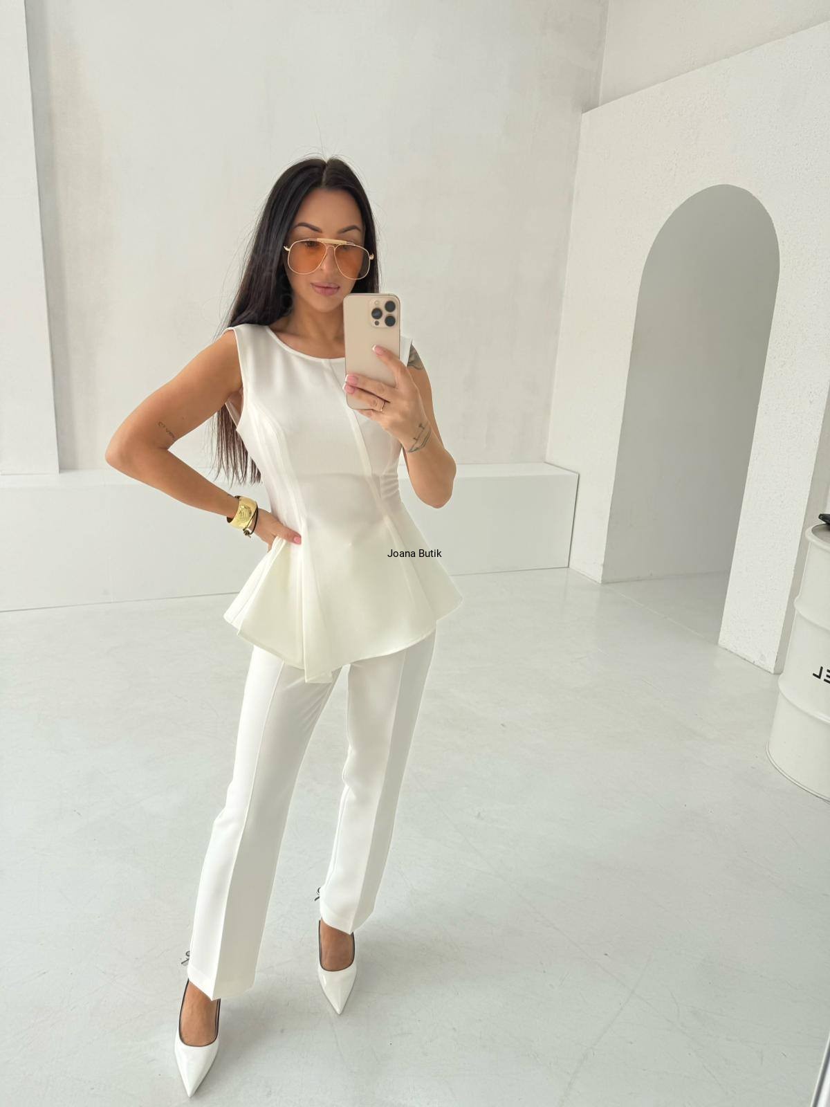 Doutníkové kalhoty Le Pari bílé, elegantní, velikost M