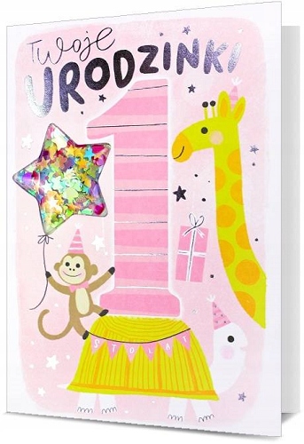 

Kartka na Roczek dla dziewczynki z konfetti H2488