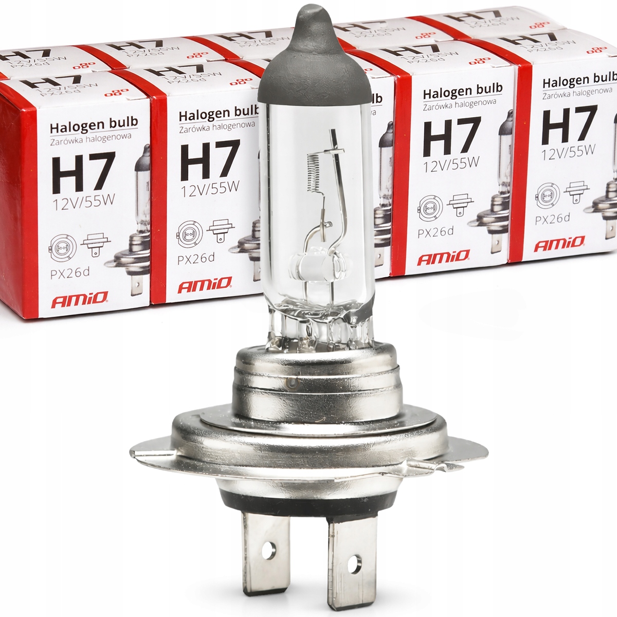 10szt. Żarówki Halogenowe Amio H7 12V 55W Filtr Uv Homologacja Żarówka