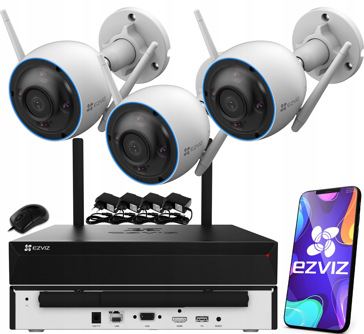 WiFi monitorovací sada Venkovní 5MPx 3 kamery H3 3K Ezviz Rekordér