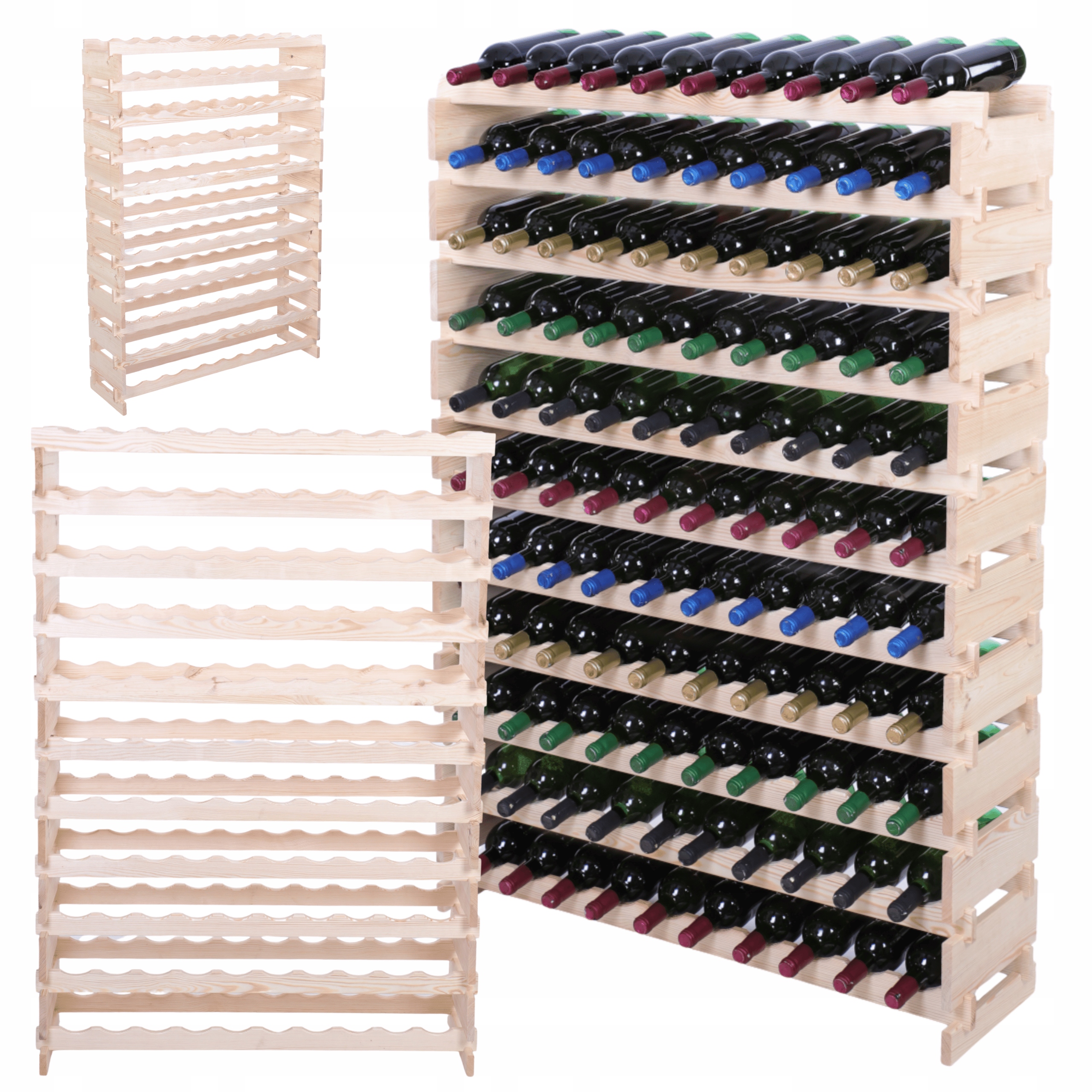 Regál 110, modulárny stojan, borovicové víno, fľaše 11x10, stavajte ako kocky