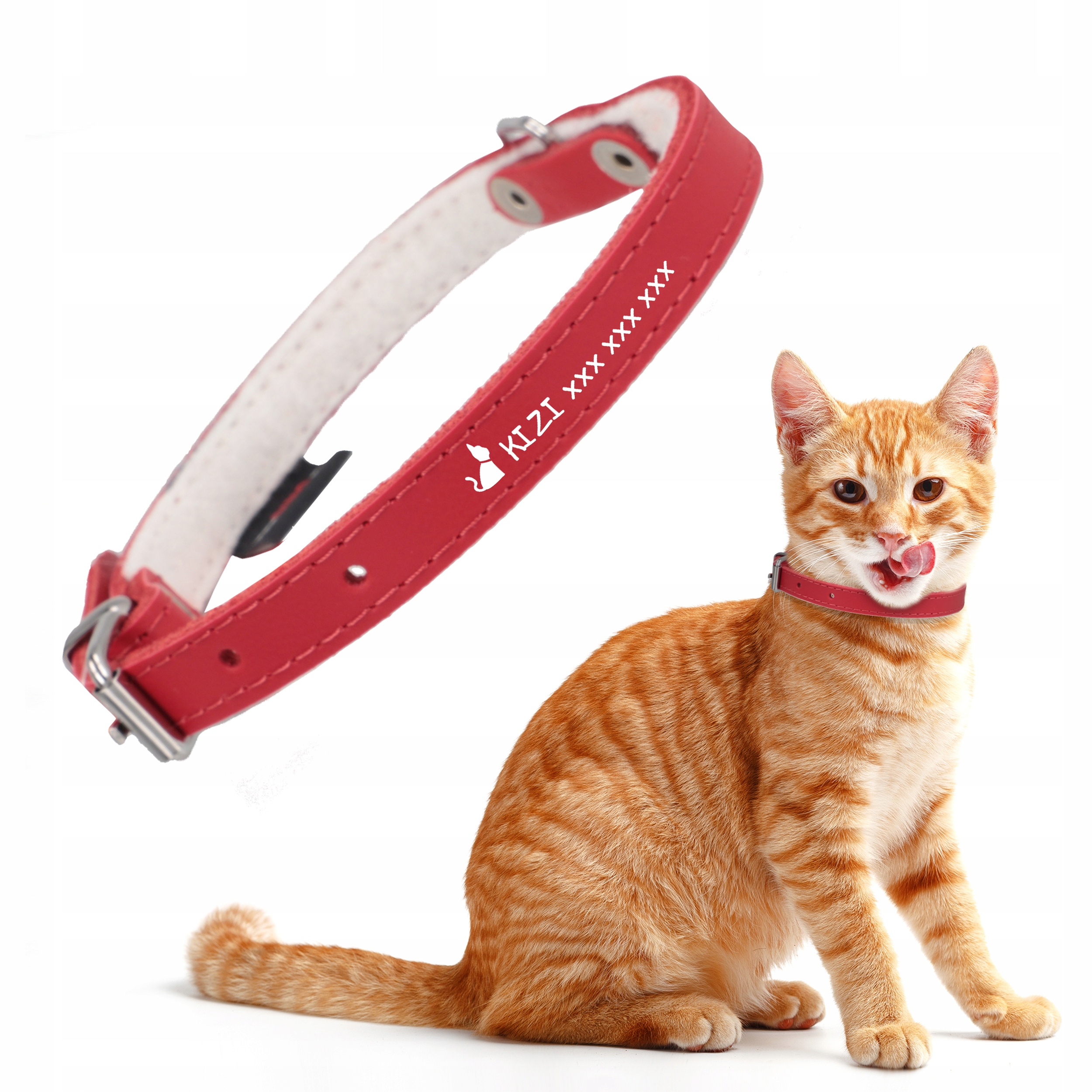 

Skórzana Obroża Czerwona Imię Telefon 27cm