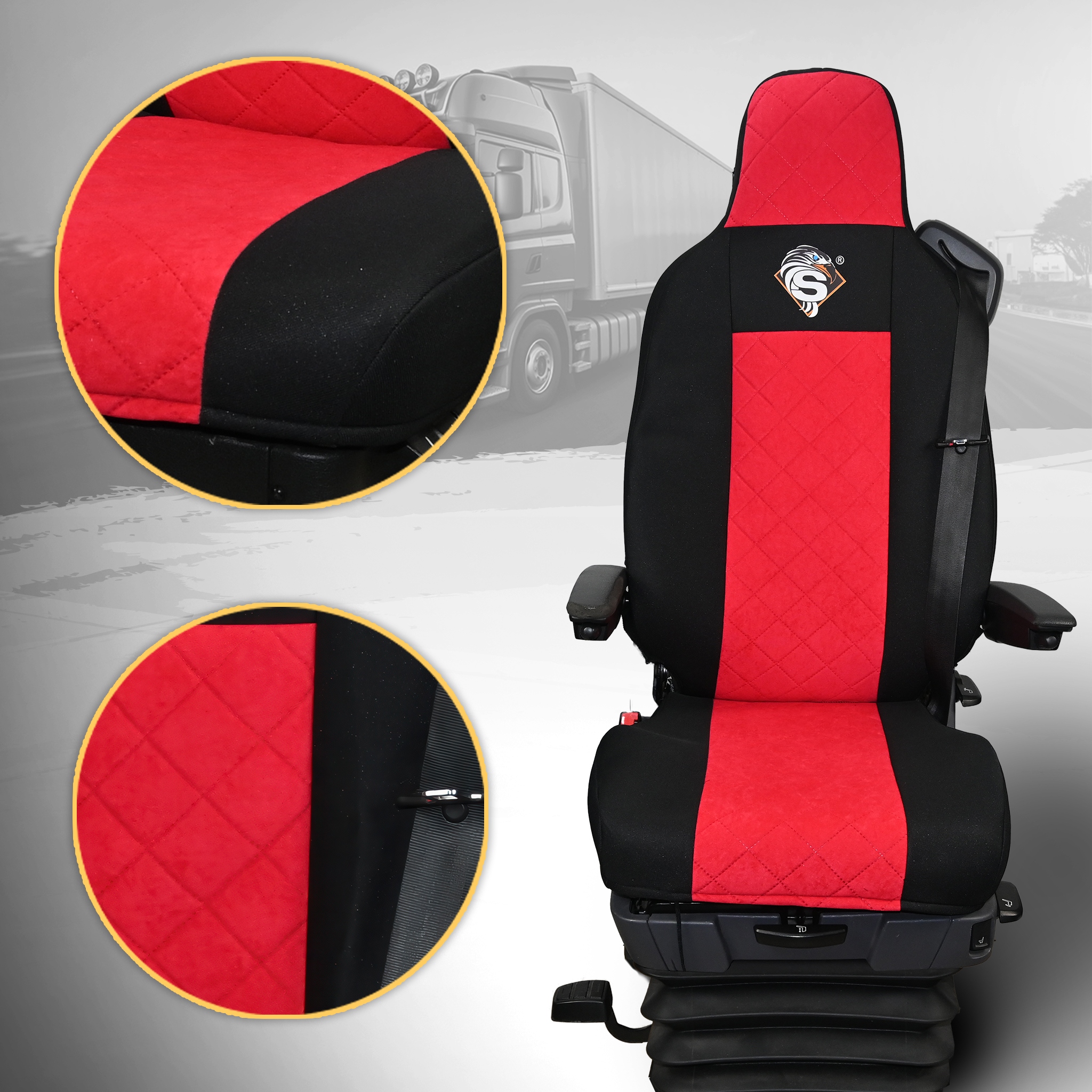 Pokrowce na fotele SCANIA R od 2013, S od 2017 - KONFIGURACJA E - CZERWONY Kod producenta P-BŁYSK-139-ORZEŁ-KPL-CZERWONY