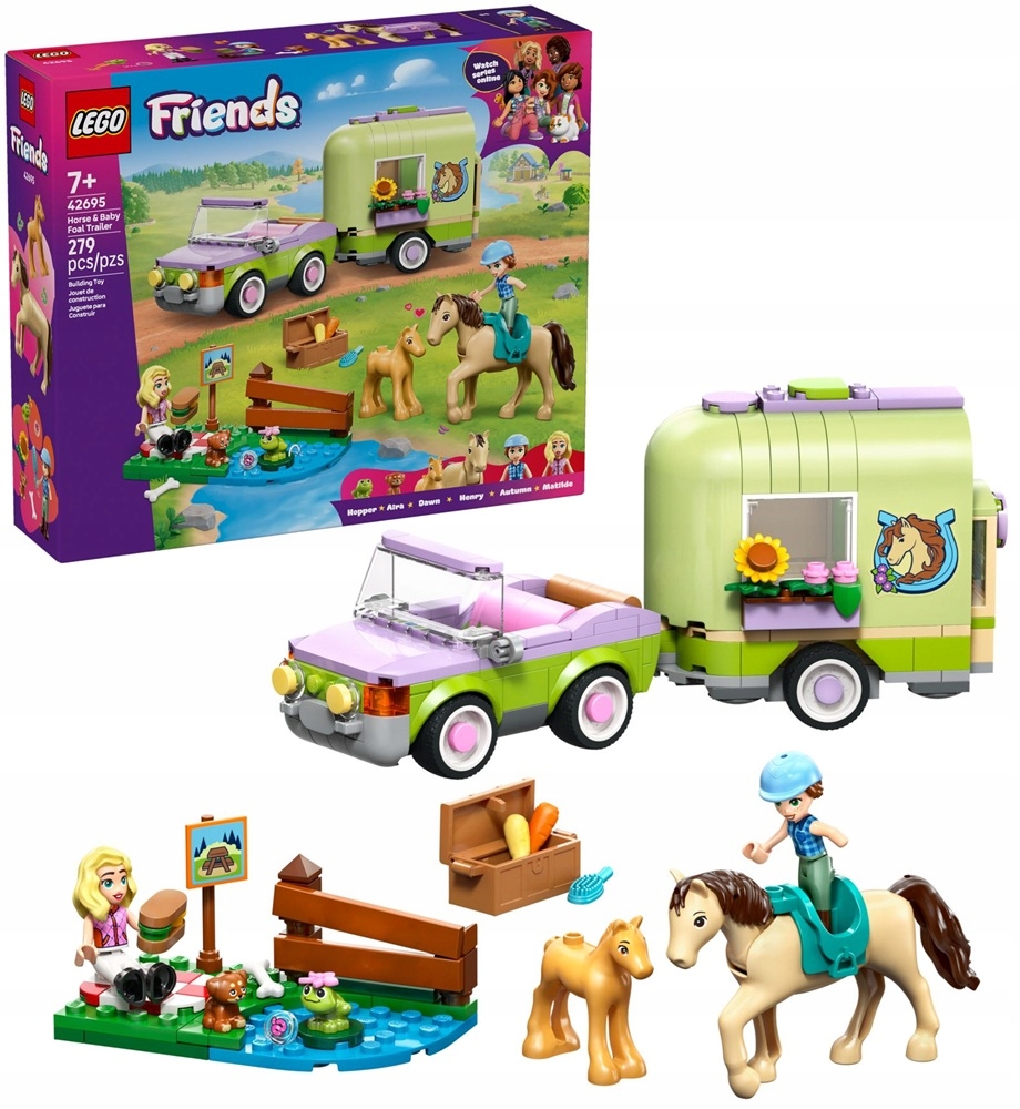 279 dílků stavebnice Lego Friends Přívěs s koněm a hříbětem 42695