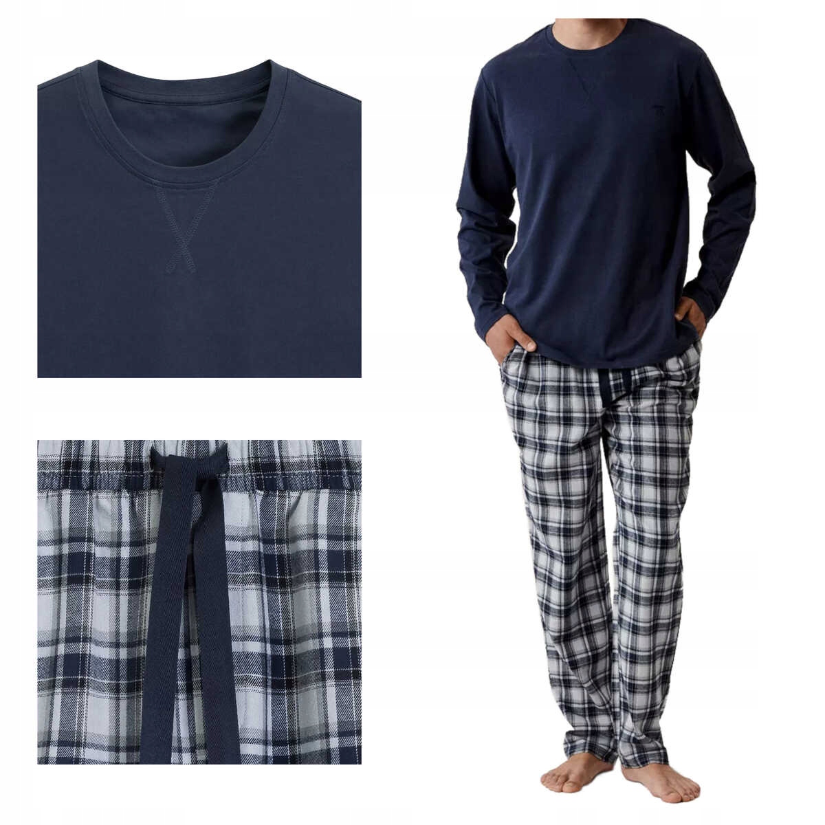 Atlantic Pánské bavlněné pyžamo s dlouhým rukávem Nmp 393 námořnická modrá/šedé 2XL