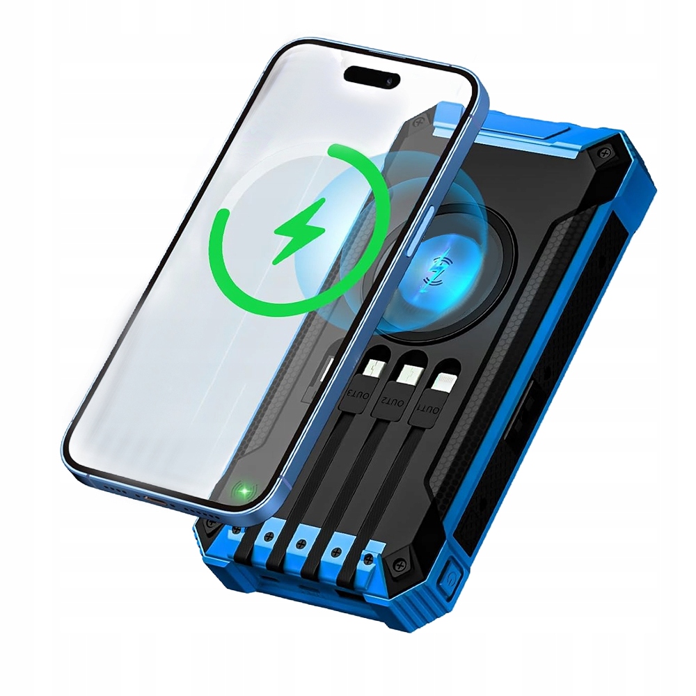 Power Bank Solarny 26800MAH Przenośny Wbudowane 4 Kable Ładowanie