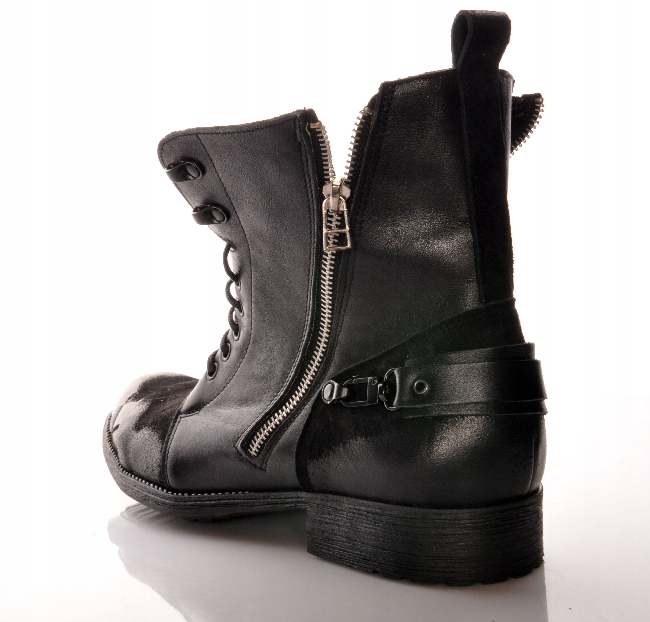 Bullet skórzane buty MILITARNE SKÓRA Workery męskie CZARNE Casual zamki 44 Marka Bullet