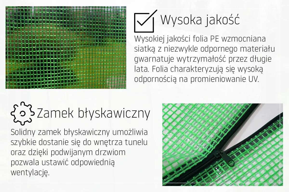TUNEL OGRODOWY SZKLARNIA FOLIOWA FOLIAK 7M2 WZMOCNIONY SIATKA UV 2X3,5M Wysokość produktu 2 cm