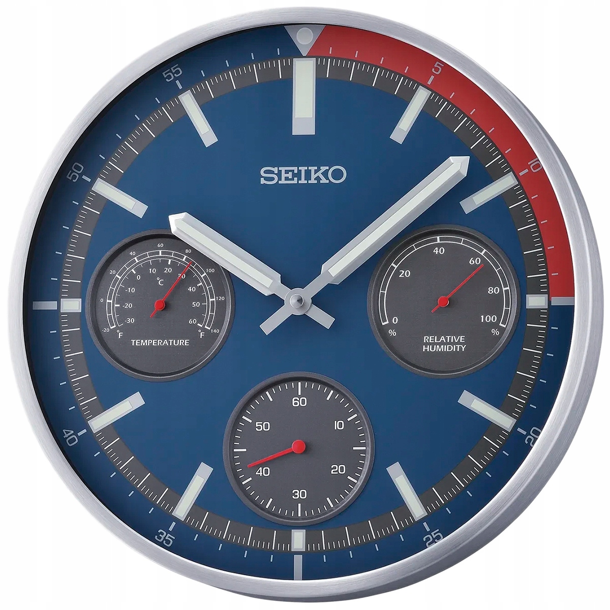 Japonské Hliníkové Hodiny Seiko QXA822S S Teploměrem A Vlhkoměrem 33 cm