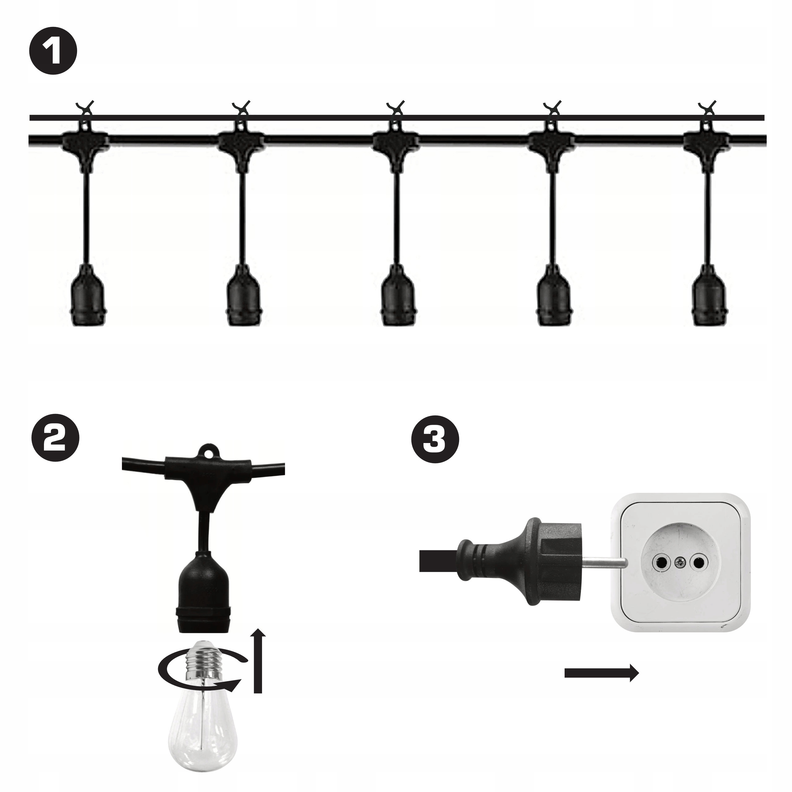 Girlanda Ogrodowa Świetlna 10m 10x Żarówki LED E27 Zewnętrzna Wodoszczelna Zużycie energii kWh/1000h 10 kWh