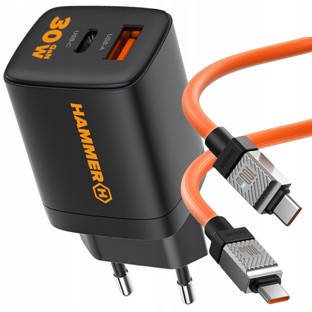 Hammer szybka ładowarka podwójna 30W Usb-c mocny kabel 100W do smartfona
