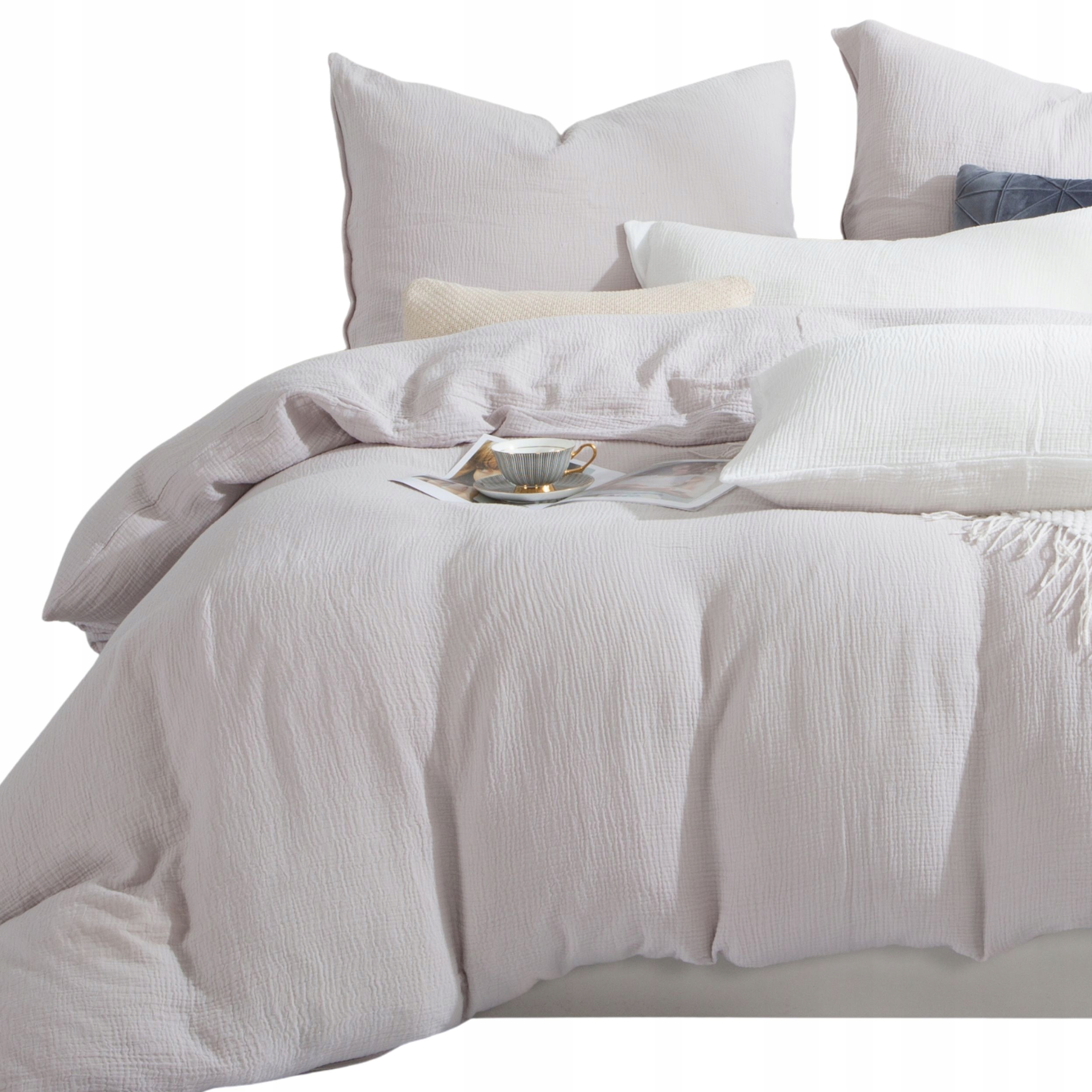 Pościel Oddychająca Muślin 220x200+2 Poszewki Komplet Delikatna Szary