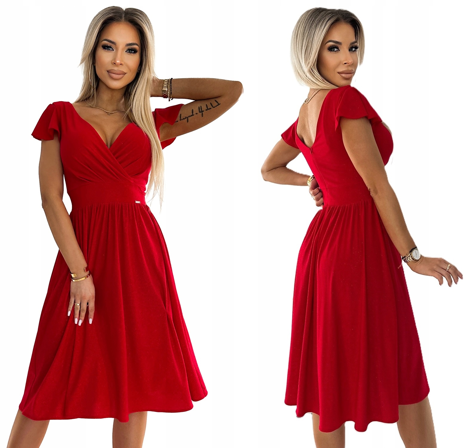 Ženské Šaty S Krátkým Rukávem Jarní Trend Červené Se Třpytkami Xs