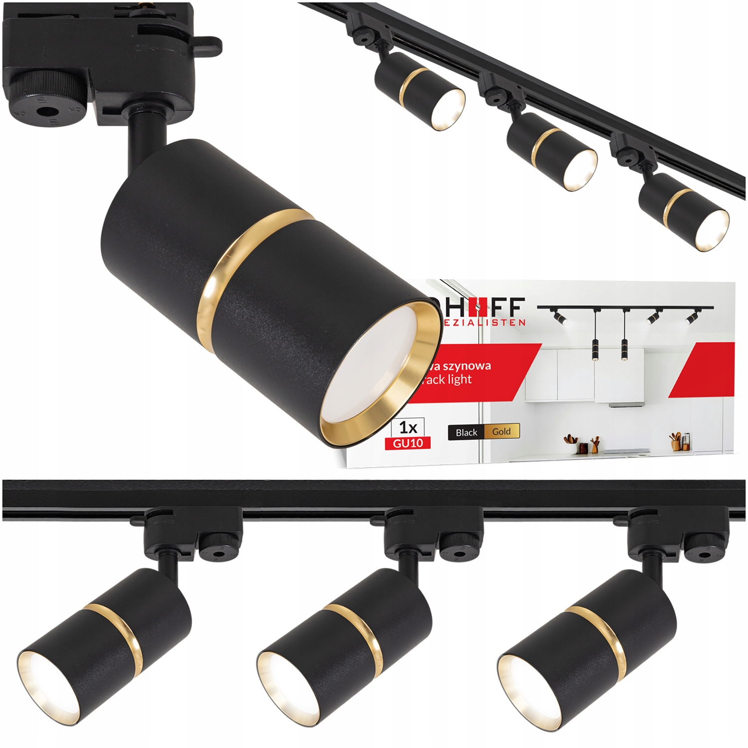 Osvětlení kolejnicová lišta 1 m 3x reflektor GU10 Černá zlatá Led lampa
