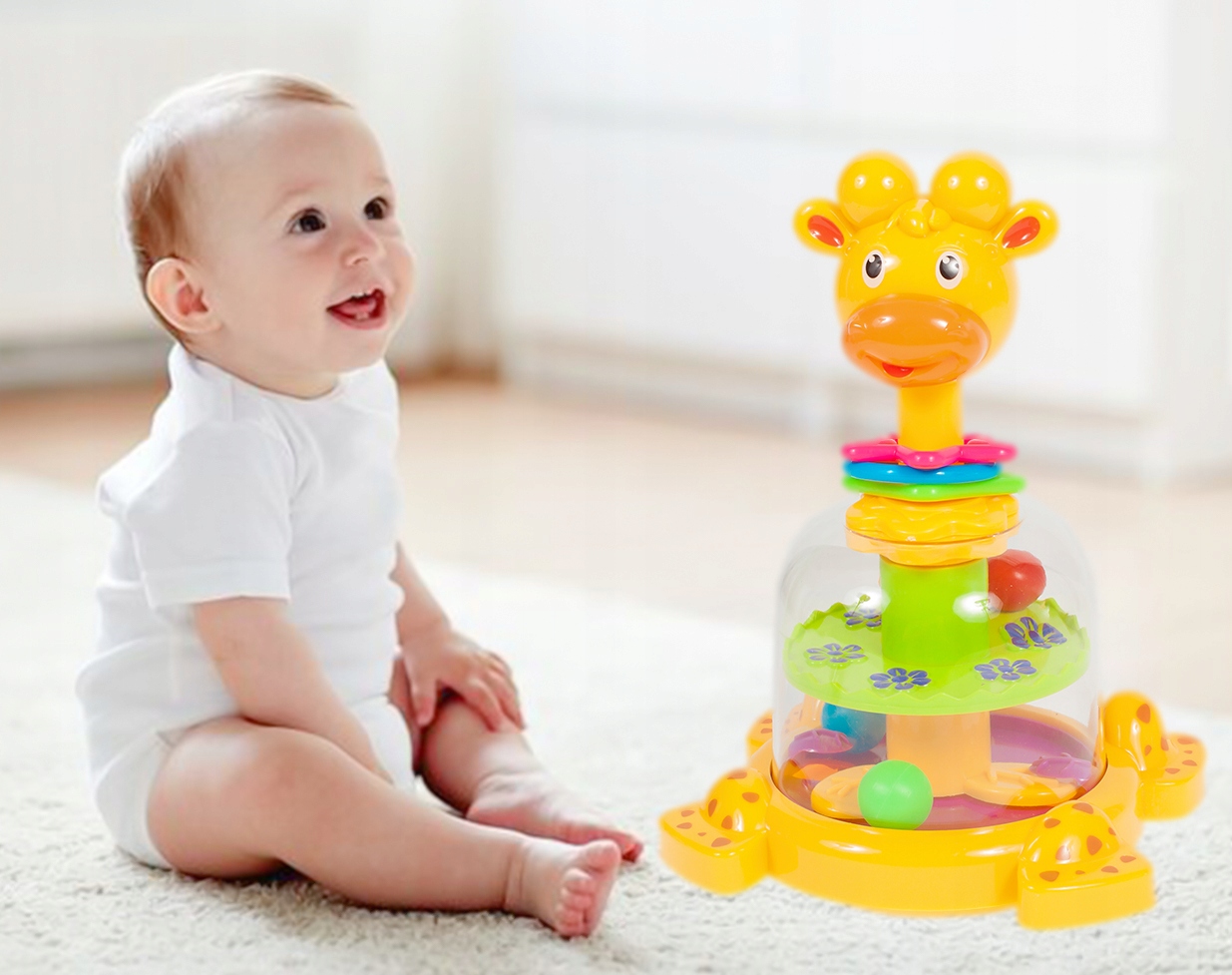 BĄCZEK SPINNER DLA DZIECI ŻYRAFKA Z KULECZKAMI ZABAWKA WIRUJĄCA DLA DZIECI Waga produktu z opakowaniem jednostkowym 0.6 kg