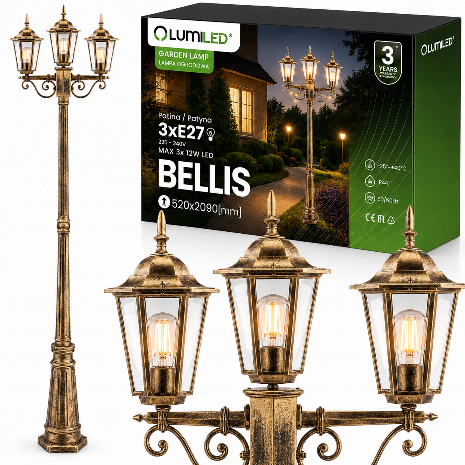 Záhradná Lampa E27 Led Lampa Stĺpik 2m Bellis
