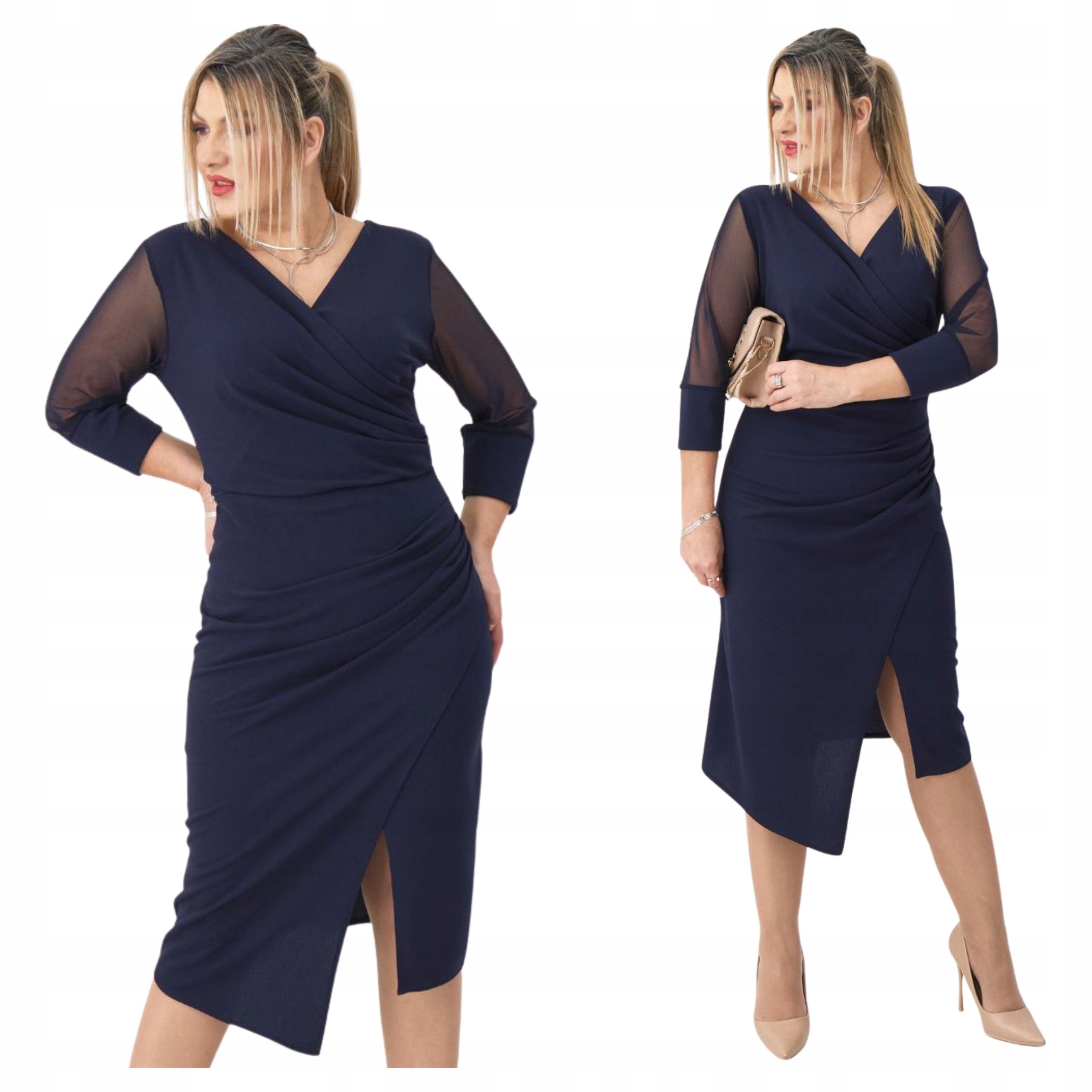 Sukienka kopertowa z marszczeniem Polski Producent duże rozmiary