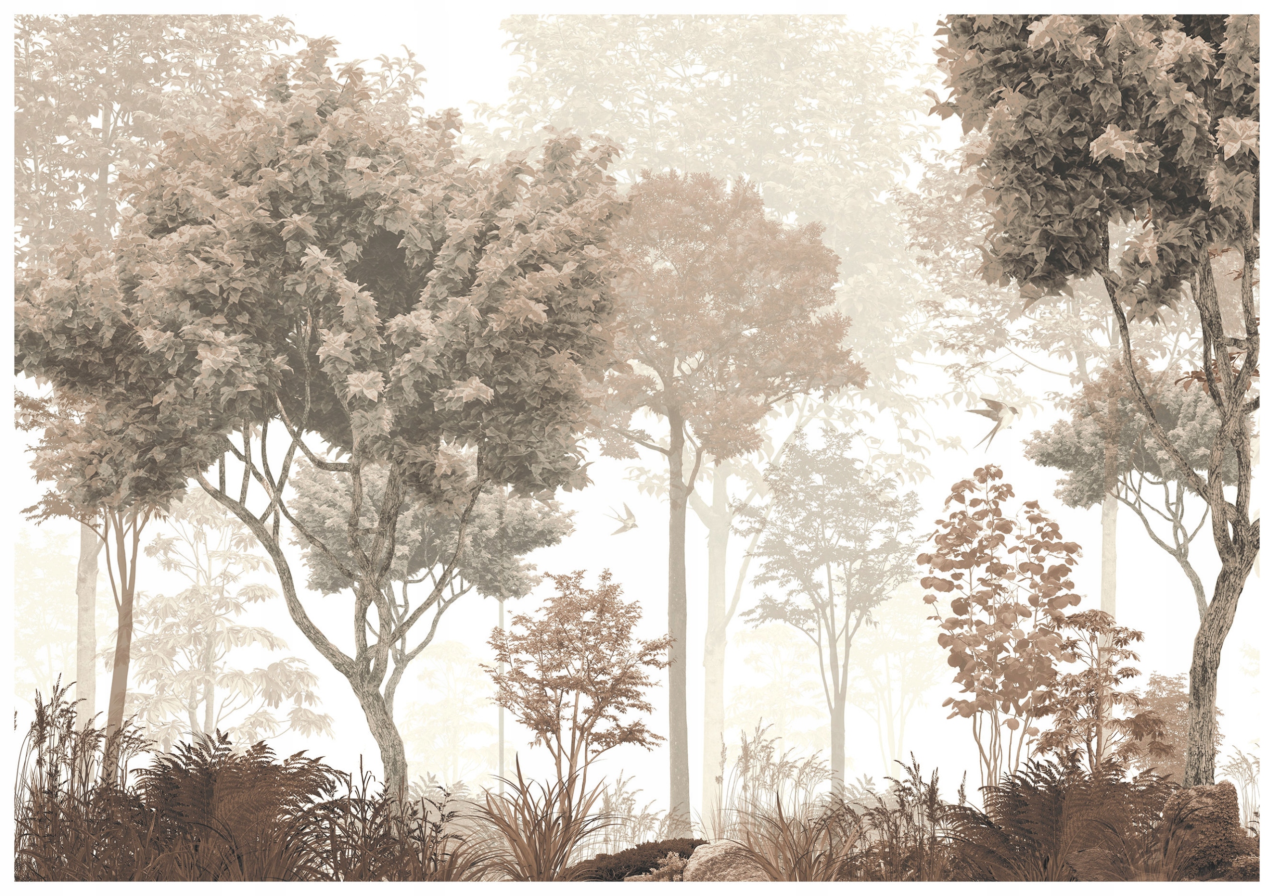 Fototapeta flizelina Mlžný les Stromy Ptáci Ranní Zeleň 416x254 lepidlo