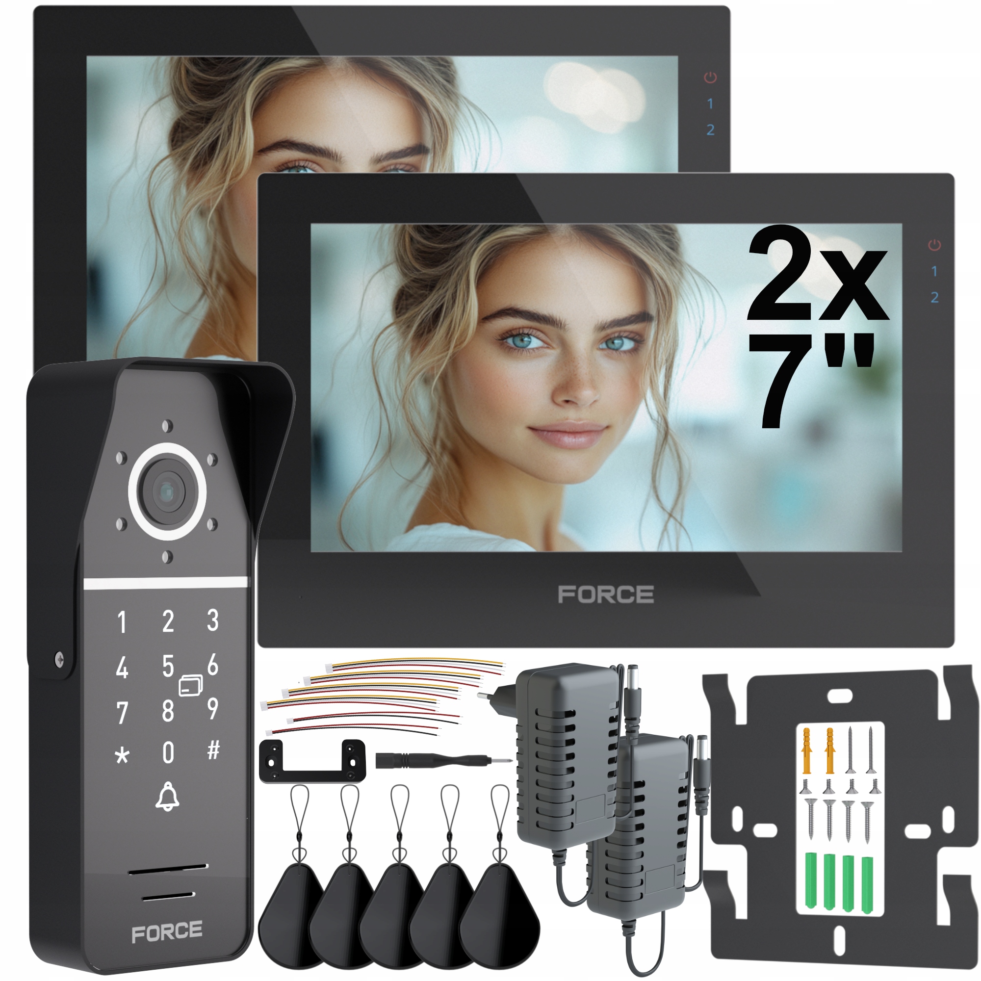 Videovrátnik Force Prima Duo 2x Monitor 7" Čierny Full Hd Čítačka Kľúčenky