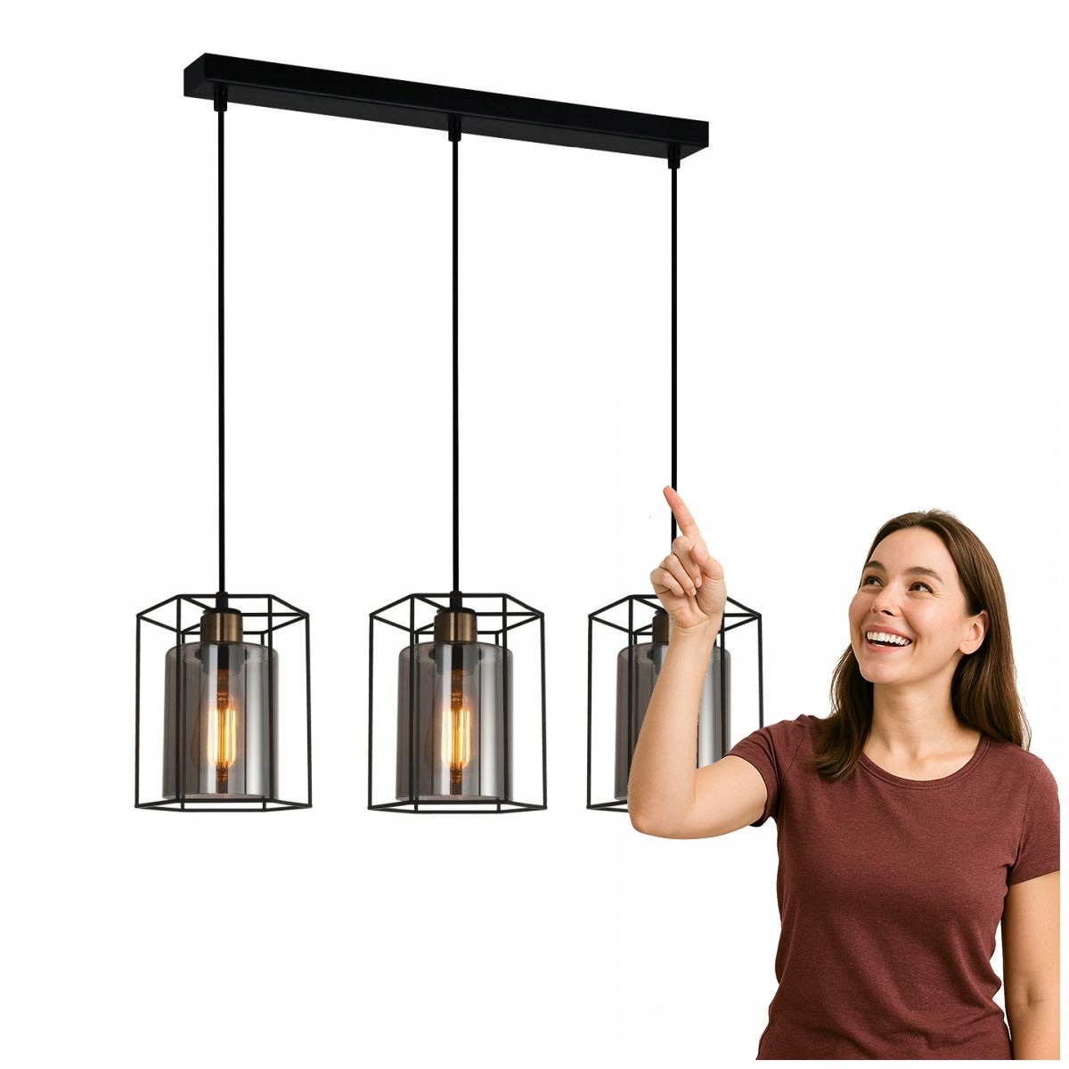 Čierna industriálna závesná lampa Kalula 3xE27, Italux