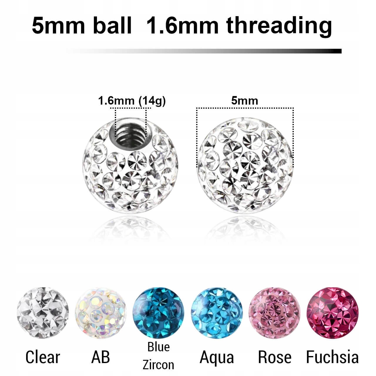 Kulka multi crystal 5 mm gwint 1,6 mm