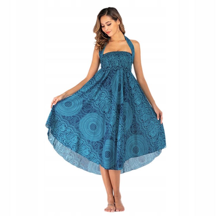 DAMSKA ZWIEWNA DŁUGA SPÓDNICA MAXI DO KOSTEK BOHO Wzór dominujący kwiaty