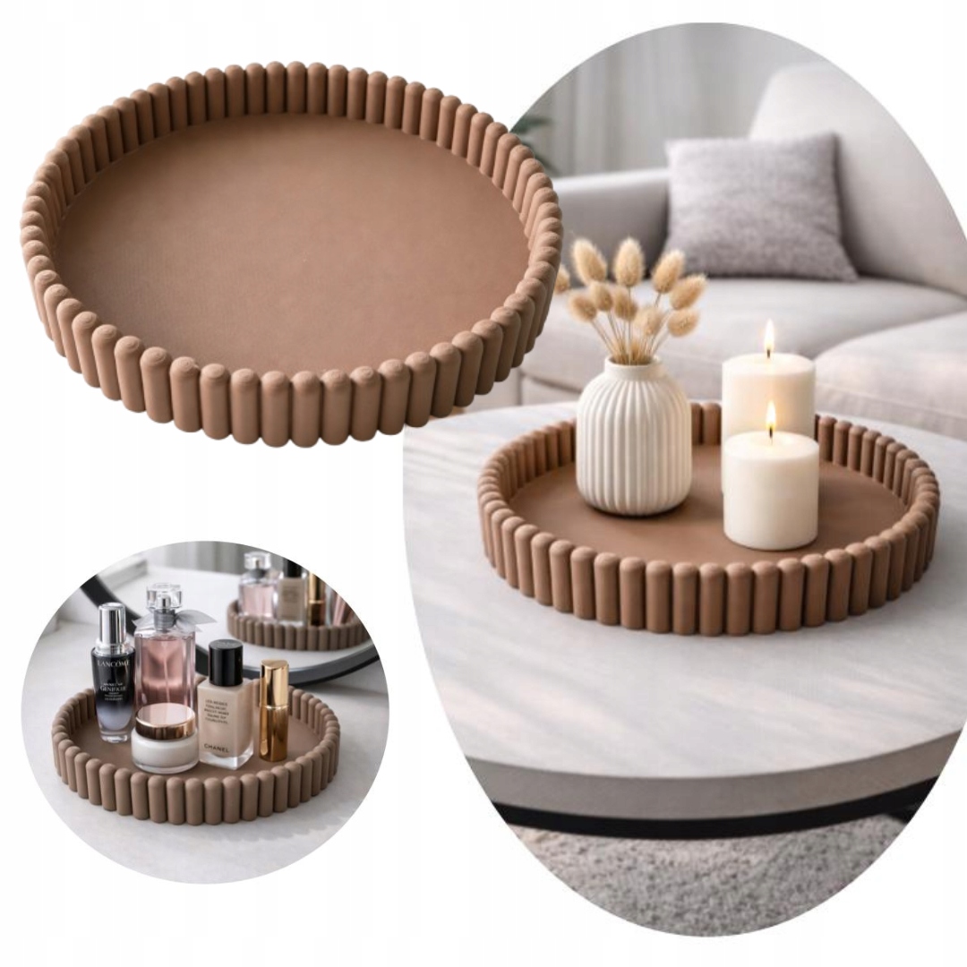 TACA DEKORACYJNA NOWOCZESNA DUŻA 24 CM ORGANIZER NA ŚWIECE KOSMETYKI BRĄZ