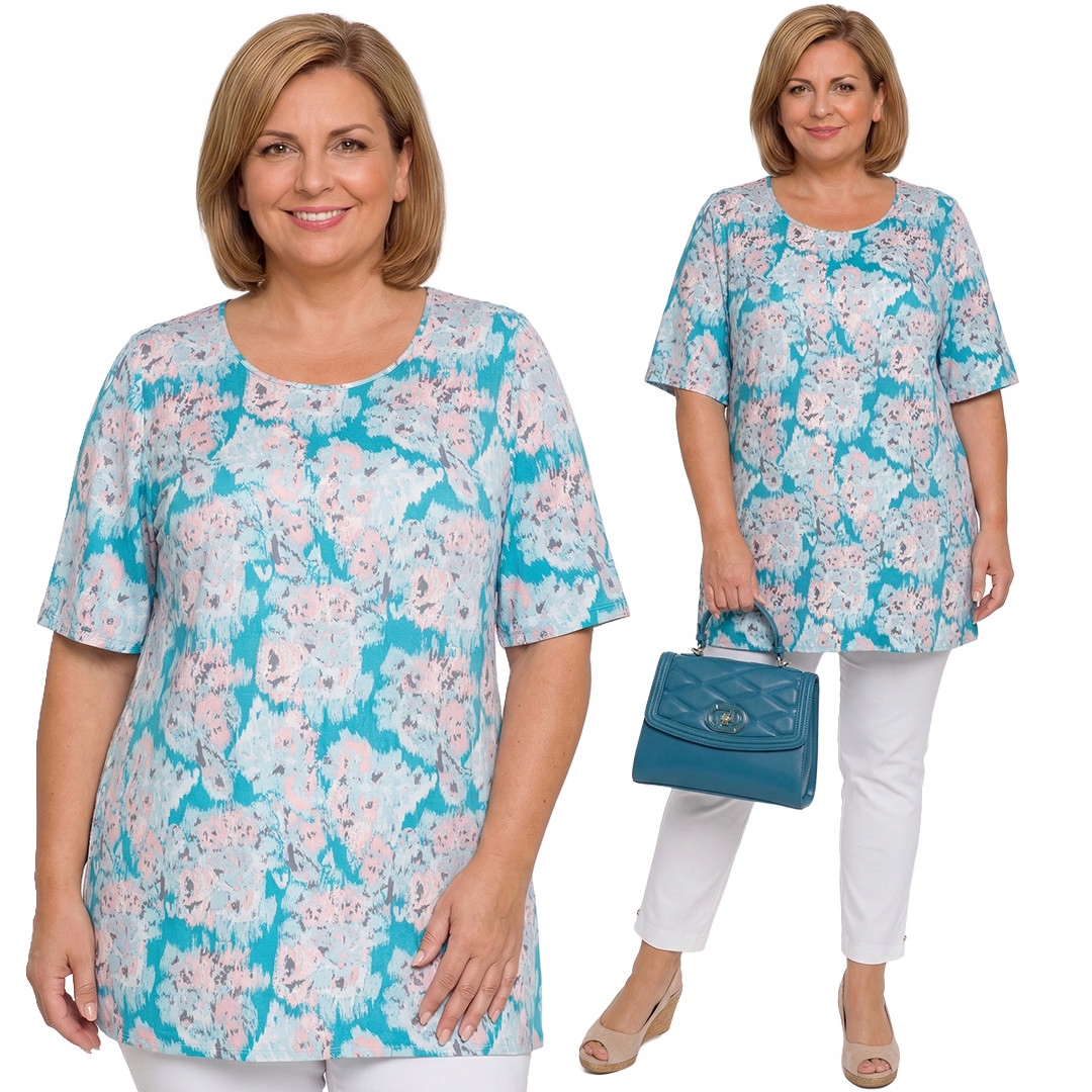 Světle modrá tunika s modro-růžovým vzorem plus size velikost 62