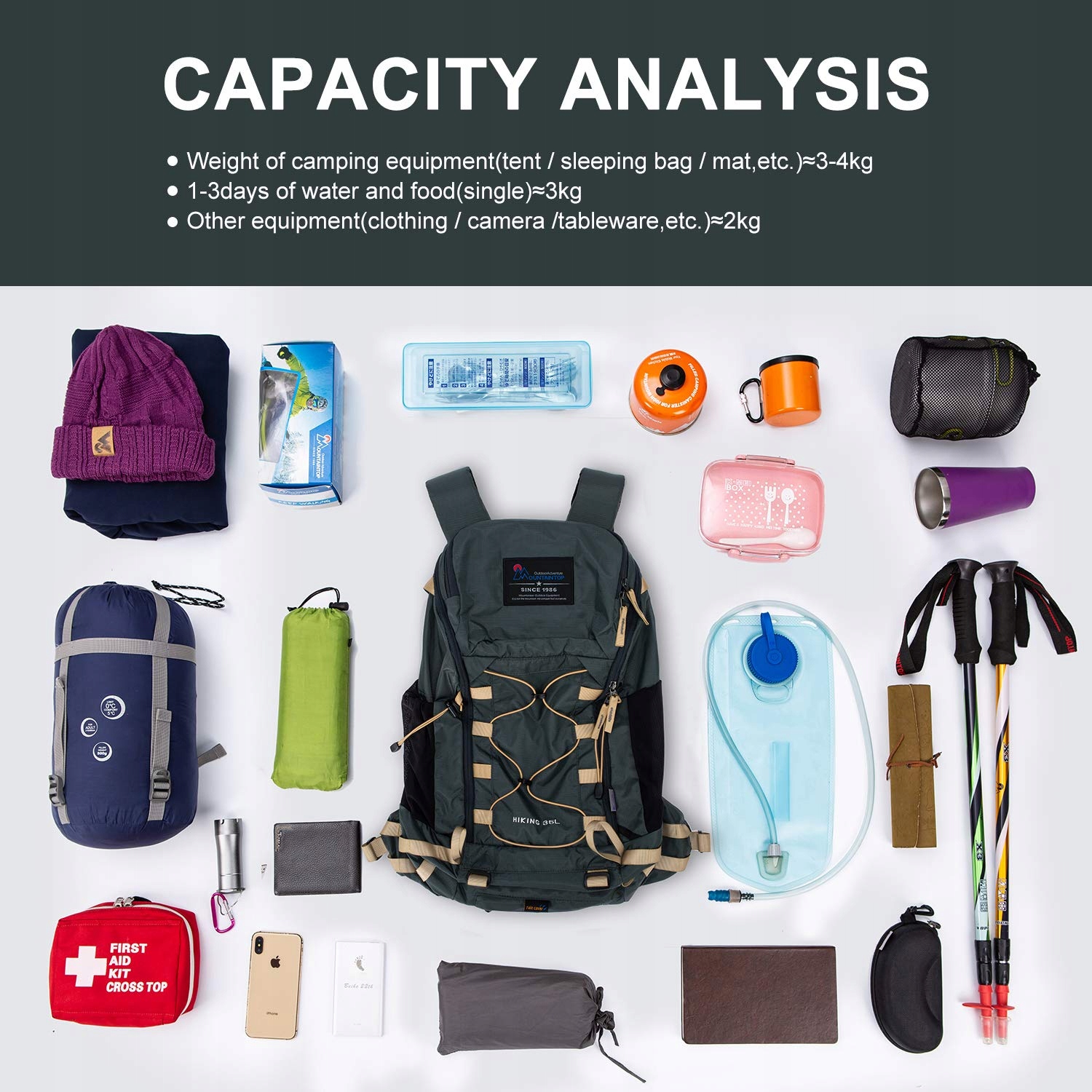 MOUNTAINTOP Plecak Turystyczny 35L Lekki Unisex Na Wędrówki i Camping — miniatura 4